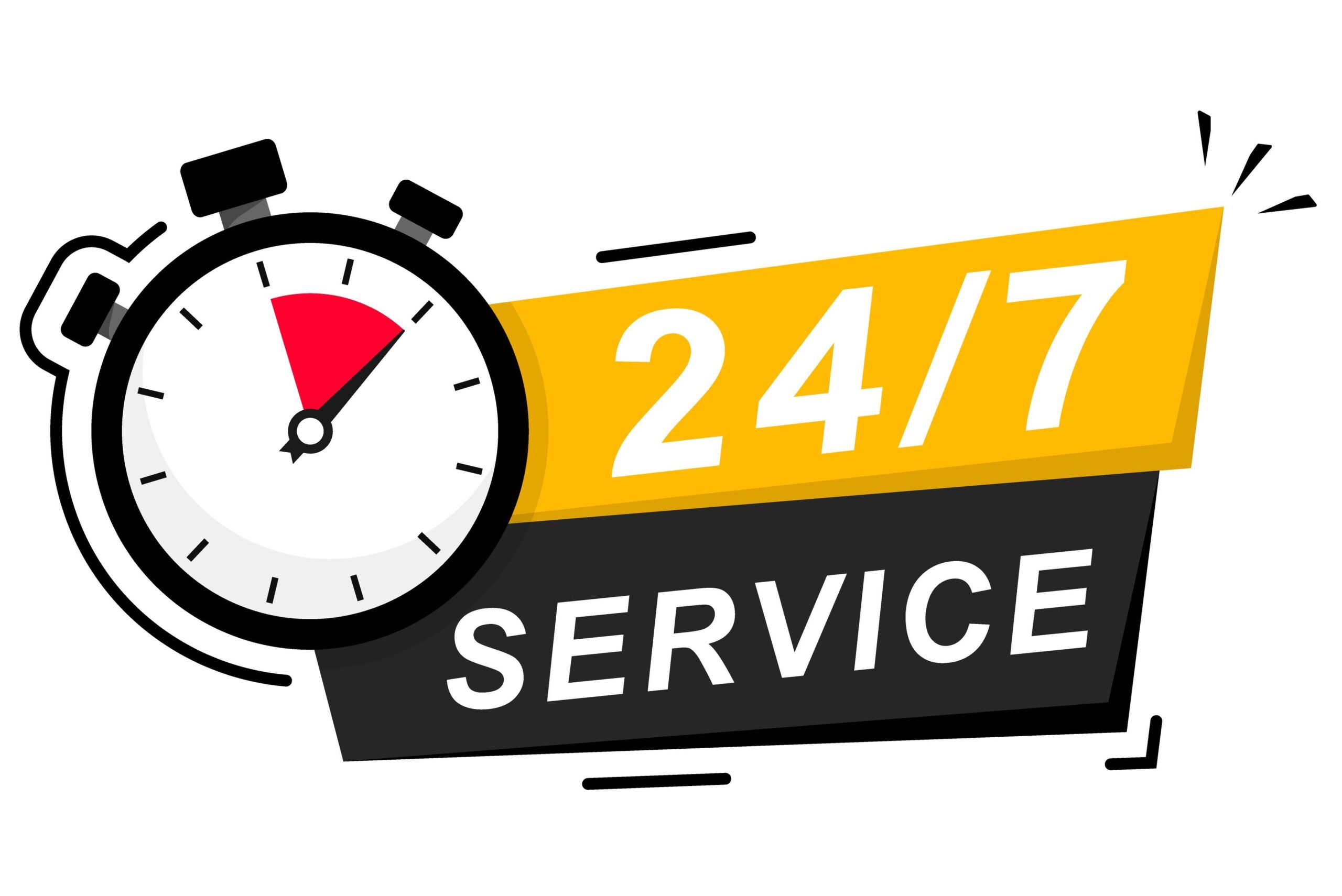 24-7 service. 24 hours a day and 7 days a week service icon. Support service concept with stopwatch and numbers 24-7. Logo. Vector Illustration